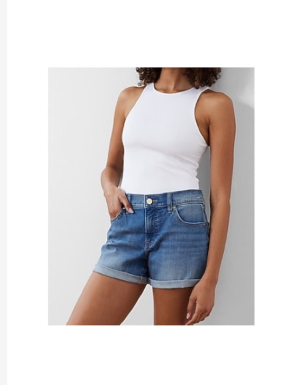 Express White Ribbed High Neck Sleeveless Bodysuit